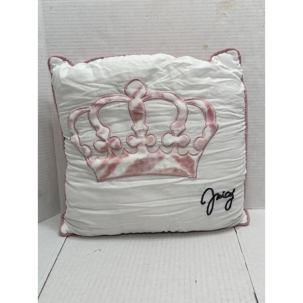 Juicy Couture Crown Throw Pillow Pink White Decorative Cushion 15x15